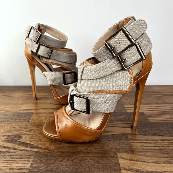 Shoemint Shoes - Shoemint Style Brenda Size 5 Leather Upper Fabric Canvas Tan Brown Heels